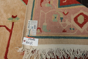 9x12 Ivory, Rose, Burnt Orange Color Hand Knotted Tibetan Wool Arts & Crafts  Oriental Rug