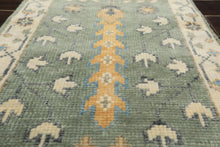 Runner Celadon, Ivory, Caramel Color Hand Knotted Oushak Wool Traditional Oriental Rug