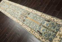 Runner Celadon, Ivory, Brown Color Hand Knotted Oushak Wool Traditional Oriental Rug