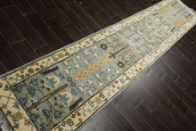 Runner Celadon, Ivory, Brown Color Hand Knotted Oushak Wool Traditional Oriental Rug