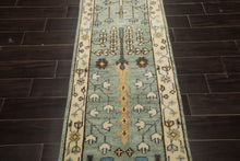 Runner Celadon, Ivory, Brown Color Hand Knotted Oushak Wool Traditional Oriental Rug