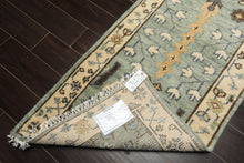 Runner Celadon, Ivory, Brown Color Hand Knotted Oushak Wool Traditional Oriental Rug