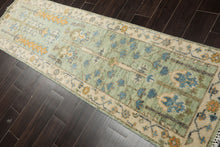 Runner Mint, Ivory, Gold Color Hand Knotted Oushak Wool Traditional Oriental Rug
