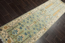 Runner Mint, Ivory, Gold Color Hand Knotted Oushak Wool Traditional Oriental Rug