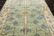 Runner Mint, Ivory, Gold Color Hand Knotted Oushak Wool Traditional Oriental Rug