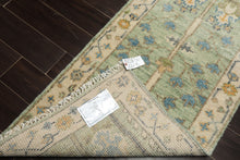 Runner Mint, Ivory, Gold Color Hand Knotted Oushak Wool Traditional Oriental Rug
