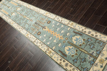 Runner Celadon, Ivory, Brown Color Hand Knotted Oushak Wool Traditional Oriental Rug