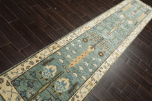Runner Celadon, Ivory, Brown Color Hand Knotted Oushak Wool Traditional Oriental Rug