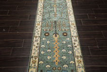 Runner Celadon, Ivory, Brown Color Hand Knotted Oushak Wool Traditional Oriental Rug