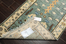Runner Celadon, Ivory, Brown Color Hand Knotted Oushak Wool Traditional Oriental Rug