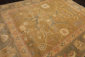 8x10 Mustard, Taupe, Ivory Color Hand Knotted Tibetan Wool Traditional Oriental Rug