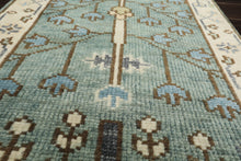 Runner Celadon, Ivory, Brown Color Hand Knotted Oushak Wool Traditional Oriental Rug