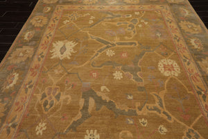 8x10 Mustard, Taupe, Ivory Color Hand Knotted Tibetan Wool Traditional Oriental Rug