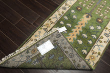 Runner Green, Ivory, Brown Color Hand Knotted Oushak Wool Traditional Oriental Rug