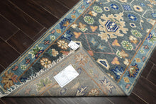 Runner Slate, Blue, Blush Color Hand Knotted Oushak Wool Traditional Oriental Rug