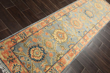 Runner Slate, Blue, Peach Color Hand Knotted Oushak Wool Traditional Oriental Rug