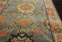 Runner Slate, Blue, Peach Color Hand Knotted Oushak Wool Traditional Oriental Rug