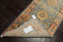 Runner Slate, Blue, Peach Color Hand Knotted Oushak Wool Traditional Oriental Rug