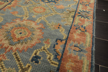 Runner Slate, Blue, Peach Color Hand Knotted Oushak Wool Traditional Oriental Rug
