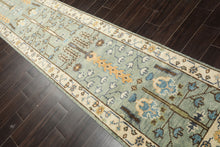 Runner Celadon, Ivory, Brown Color Hand Knotted Oushak Wool Traditional Oriental Rug