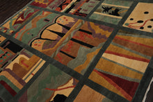 8x10 Teal, Peach, Gold Color Hand Knotted Tibetan Wool Arts & Crafts  Oriental Rug