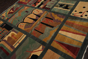 8x10 Teal, Peach, Gold Color Hand Knotted Tibetan Wool Arts & Crafts  Oriental Rug