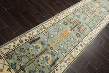 Runner Celadon, Ivory, Brown Color Hand Knotted Oushak Wool Traditional Oriental Rug