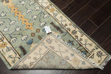 Runner Celadon, Ivory, Brown Color Hand Knotted Oushak Wool Traditional Oriental Rug