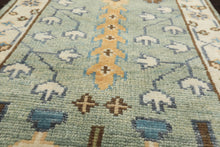 Runner Celadon, Ivory, Brown Color Hand Knotted Oushak Wool Traditional Oriental Rug