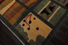 8x10 Teal, Peach, Gold Color Hand Knotted Tibetan Wool Arts & Crafts  Oriental Rug