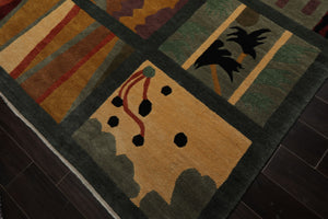 8x10 Teal, Peach, Gold Color Hand Knotted Tibetan Wool Arts & Crafts  Oriental Rug