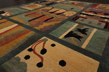 8x10 Teal, Peach, Gold Color Hand Knotted Tibetan Wool Arts & Crafts  Oriental Rug