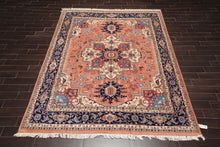 8X10 Peach Hand Knotted Traditional Heriz Medallion Wool Oriental Area Rug