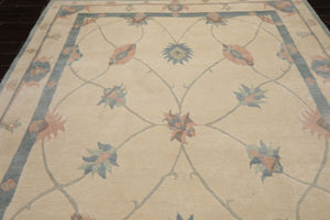 8x10 Ivory, Blue, Rose Color Hand Knotted Tibetan Wool Arts & Crafts  Oriental Rug
