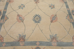 8x10 Ivory, Blue, Rose Color Hand Knotted Tibetan Wool Arts & Crafts  Oriental Rug