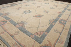 8x10 Ivory, Blue, Rose Color Hand Knotted Tibetan Wool Arts & Crafts  Oriental Rug
