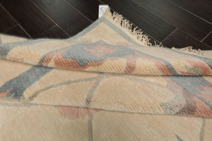 8x10 Ivory, Blue, Rose Color Hand Knotted Tibetan Wool Arts & Crafts  Oriental Rug