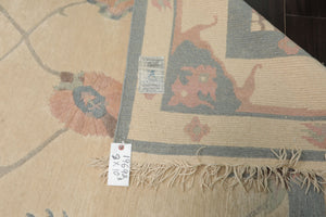 8x10 Ivory, Blue, Rose Color Hand Knotted Tibetan Wool Arts & Crafts  Oriental Rug