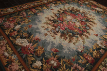 9x12 Teal, Aqua, Ivory Color Hand Woven Aubusson Needlepoint  Wool Traditional Oriental Rug