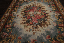 9x12 Teal, Aqua, Ivory Color Hand Woven Aubusson Needlepoint  Wool Traditional Oriental Rug