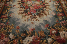 9x12 Teal, Aqua, Ivory Color Hand Woven Aubusson Needlepoint  Wool Traditional Oriental Rug