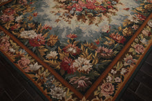 9x12 Teal, Aqua, Ivory Color Hand Woven Aubusson Needlepoint  Wool Traditional Oriental Rug