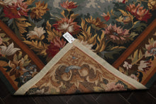 9x12 Teal, Aqua, Ivory Color Hand Woven Aubusson Needlepoint  Wool Traditional Oriental Rug