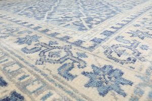 Multi Size Blue, Cream Color Hand Knotted Transitional 100% Wool Oriental Area Rug - Oriental Rug Of Houston