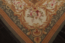 8x10 Ivory, Green, Gold Color Hand Woven Aubusson Needlepoint  Wool Traditional Oriental Rug