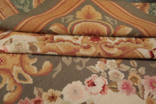 8x10 Ivory, Green, Gold Color Hand Woven Aubusson Needlepoint  Wool Traditional Oriental Rug