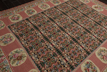 8x10 Black, Rose, Ivory Color Hand Woven Aubusson Needlepoint  Wool Traditional Oriental Rug