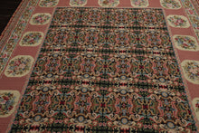 8x10 Black, Rose, Ivory Color Hand Woven Aubusson Needlepoint  Wool Traditional Oriental Rug