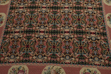 8x10 Black, Rose, Ivory Color Hand Woven Aubusson Needlepoint  Wool Traditional Oriental Rug