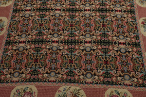 8x10 Black, Rose, Ivory Color Hand Woven Aubusson Needlepoint  Wool Traditional Oriental Rug
